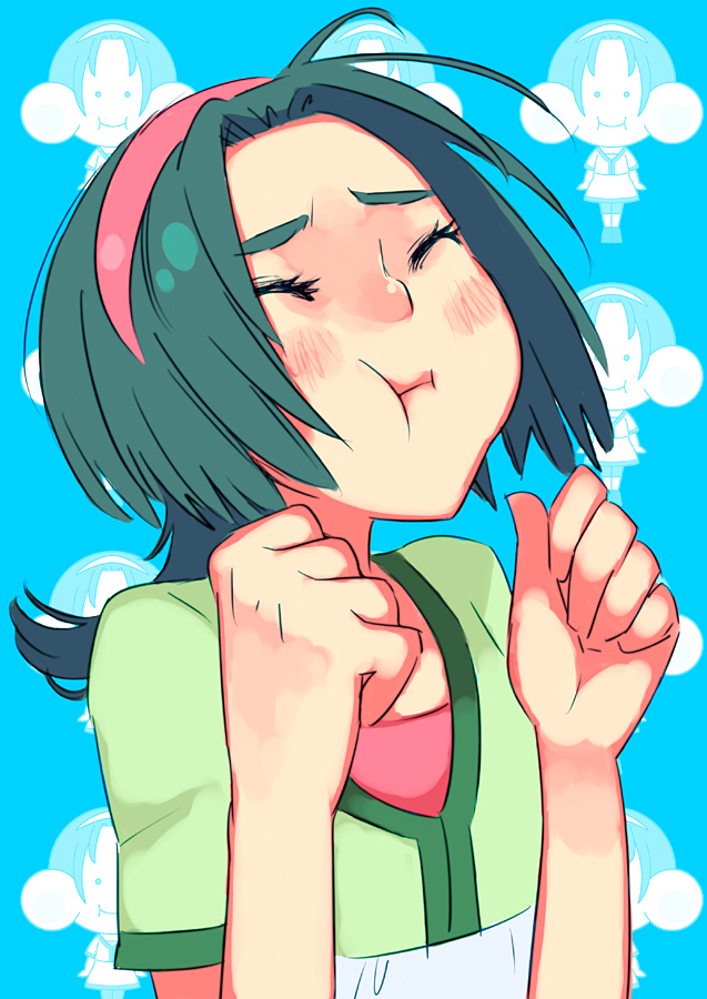 ukokkei, akimoto komachi, precure, yes! precure 5, 00s, 1girl, :t, angry, blush, closed eyes, eyelashes, female focus, green hair, hairband, long hair, solo