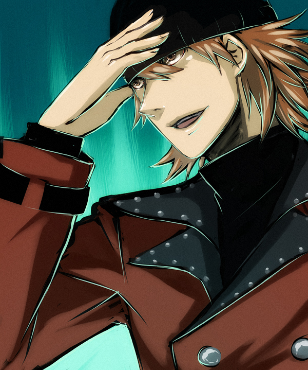 mishina mattariino, mishina nao, aragaki shinjirou, atlus, persona, persona 3, bad id, bad pixiv id, 1boy, beanie, brown hair, coat, hat, male focus, smile, solo, trench coat