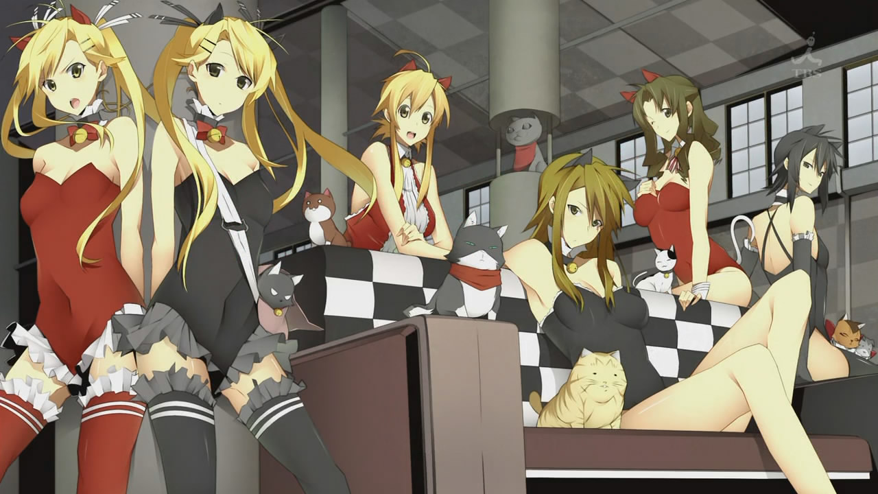 ichinose nagi, kirishima akari, kirishima kotone, mizuno kaede, nyamsas, sumiyoshi kanako, tama (nyan koi), nyan koi!, tagme, 00s, animal ears, bell, blonde hair, brown hair, cat, cat ears, collar, neck bell, siblings, sisters, twins, twintails