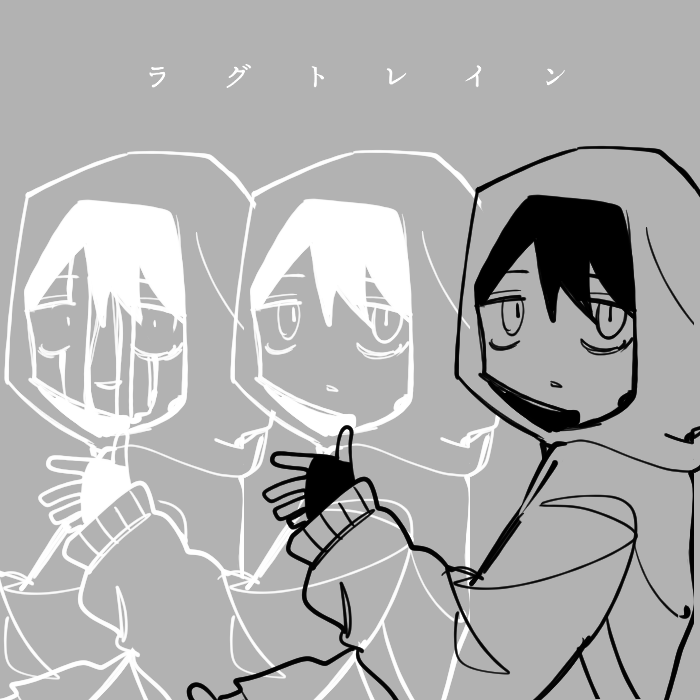 simon henriksson, cry of fear, lagtrain (vocaloid), commentary request, 1boy, black gloves, black hair, exhausted, fingerless gloves, gam chihot, gloves, hand up, head tilt, hood, hood up, hoodie, jitome, male focus, parody, recurring image, short hair, solo, upper body