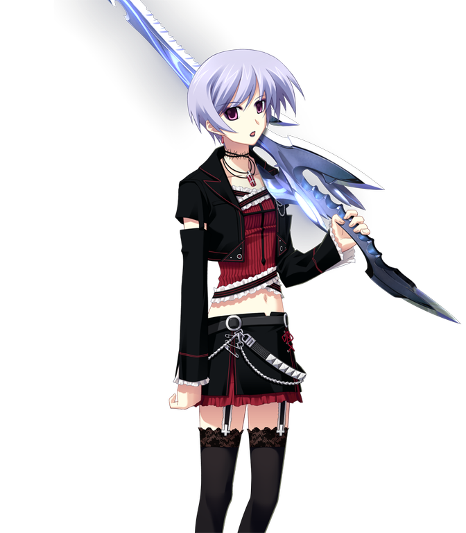 matsuo yukihiro, kishimoto ayase, chaos;head, phantasm, science adventure, large variant set, non-web source, variant set, 1girl, belt, black jacket, black lips, black skirt, black thighhighs, blue hair, chain, choker, collarbone, corset, cross, cross print, d-sword, detached sleeves, earrings, expressionless, frilled corset, frilled skirt, frilled sleeves, frills, garter straps, goth fashion, holding, holding sword, holding weapon, inverted cross, jacket, jewelry, lace, lace-trimmed thighhighs, lace trim, leather, leather jacket, leather skirt, long sleeves, looking at viewer, makeup, mascara, midriff, miniskirt, navel, open mouth, over shoulder, pink eyes, red corset, red skirt, short hair, skirt, solo, sword, sword over shoulder, thighhighs, weapon, weapon over shoulder