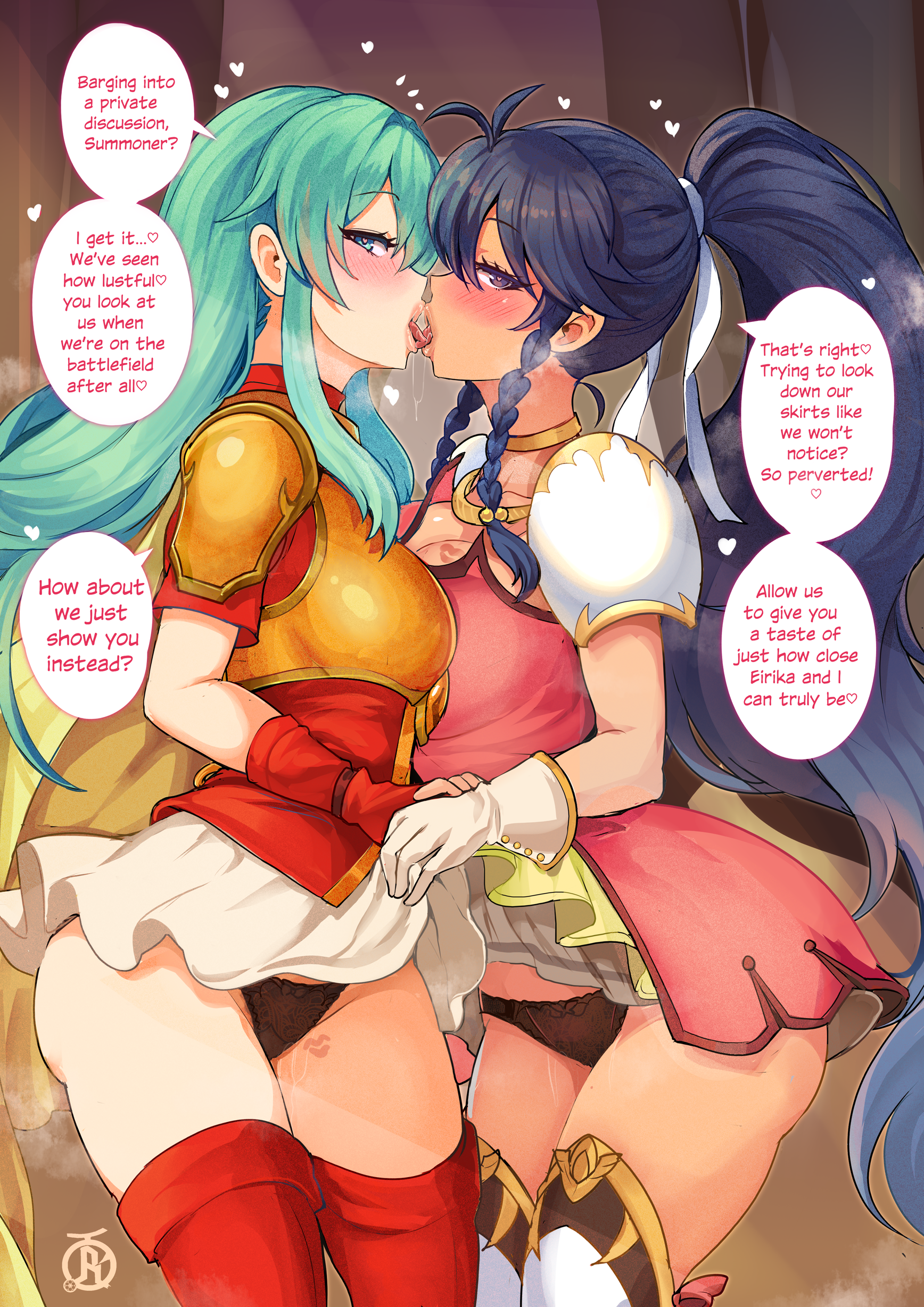 revolverwing, eirika (fire emblem), tana (fire emblem), fire emblem, fire emblem: the sacred stones, fire emblem heroes, nintendo, tagme, kiss, lipstick mark, panties, underwear, yuri