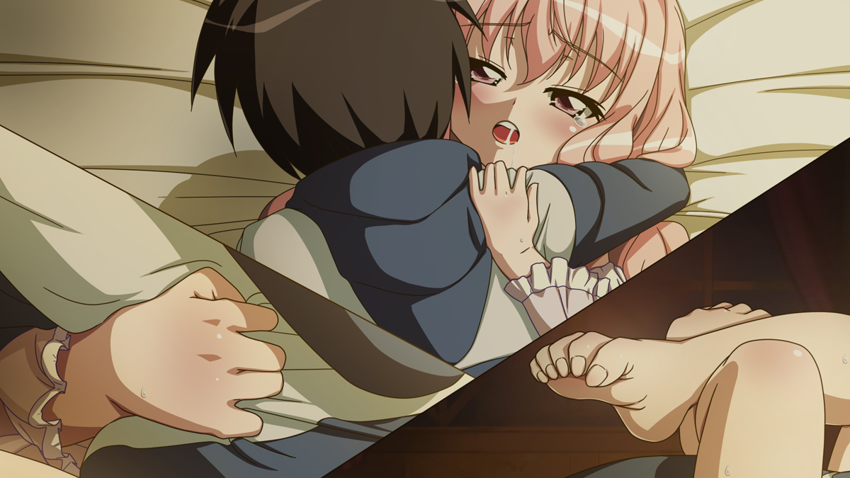 craft108, hiraga saito, louise francoise le blanc de la valliere, zero no tsukaima, 00s, barefoot, bed, blush, feet, loli, pink eyes, pink hair, sex, tears, toe scrunch