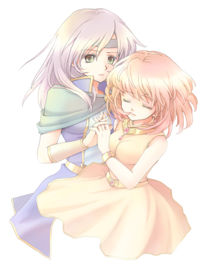 en la festa, faris scherwiz, lenna charlotte tycoon, final fantasy, final fantasy v, bad id, bad pixiv id, 1990s (style), 2girls, bare shoulders, belt, bracelet, closed eyes, dress, female focus, headband, holding hands, interlocked fingers, jewelry, long hair, multiple girls, own hands clasped, own hands together, pink hair, purple hair, sad, short hair, siblings, sisters