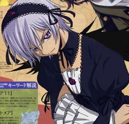 clamp, lelouch vi britannia, suigintou, code geass, rozen maiden, lowres, scan, third-party edit, 00s, 1boy, crossdressing, crossdressing (mtf), gothic lolita, grey hair, lolita fashion, male focus, solo, wings