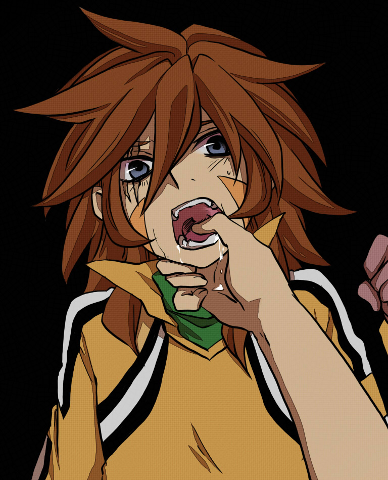 genda koujirou, inazuma eleven, inazuma eleven (series), 00s, brown hair, male focus, saliva