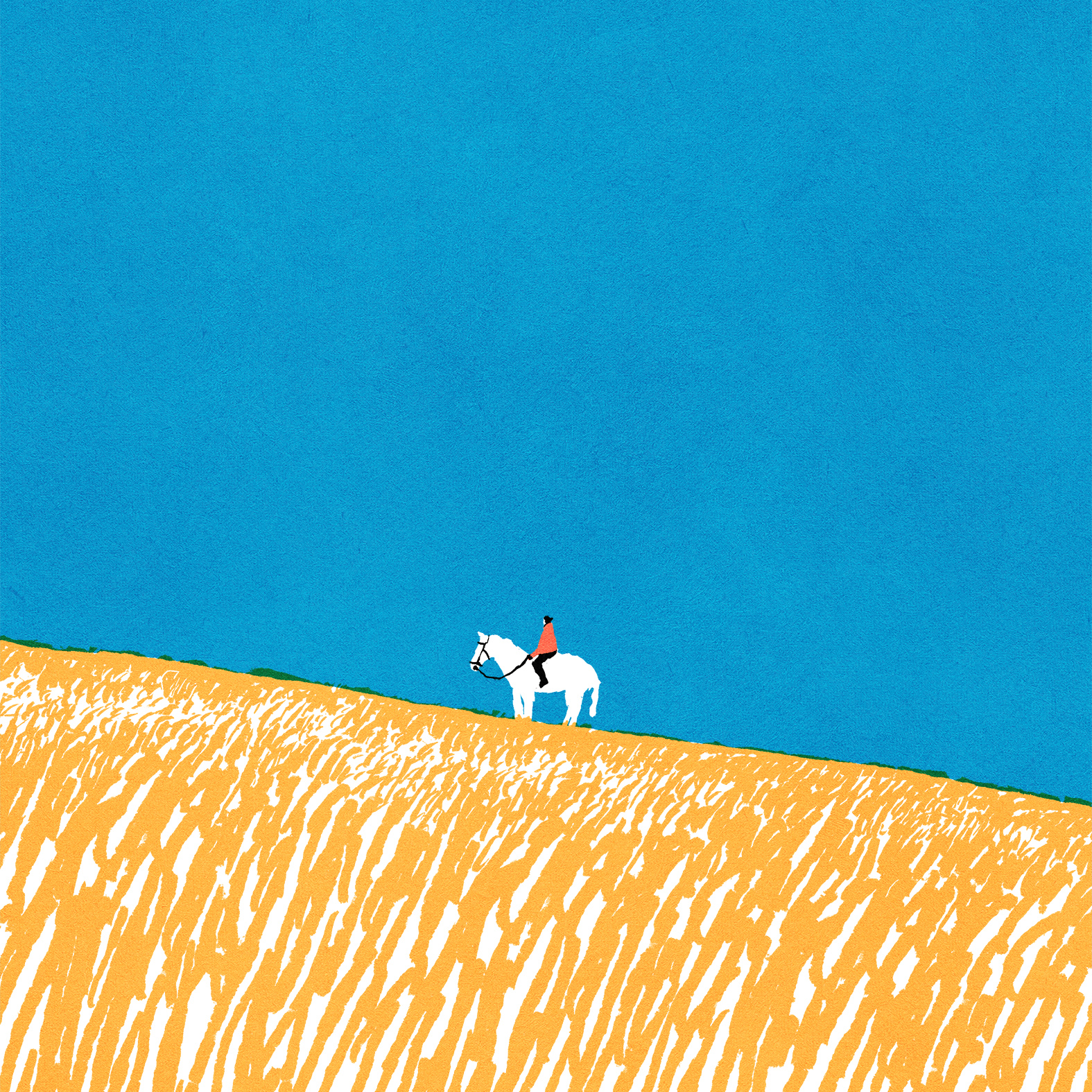 iida kento, original, commentary request, highres, 1other, animal, blue sky, day, field, landscape, outdoors, riding, sky, solo, wide shot