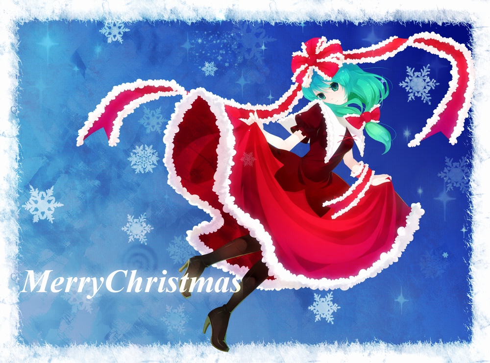 nomu (29 nom), kagiyama hina, touhou, bad id, bad pixiv id, 1girl, bow, dress, female focus, gradient background, green eyes, green hair, hair bow, high heels, matching hair/eyes, pantyhose, shoes, solo