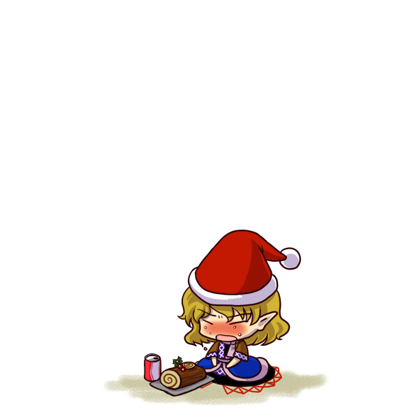 socha, mizuhashi parsee, touhou, 1girl, chibi, christmas, female focus, hat, lonely, pointy ears, santa hat, simple background, solo, tears