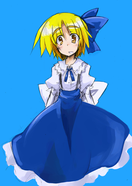 hemogurobin a1c, hemogurobina1c, alice margatroid, alice margatroid (pc-98), mystic square, touhou, touhou (pc-98), 1girl, blonde hair, dress, female focus, ribbon, solo, yellow eyes