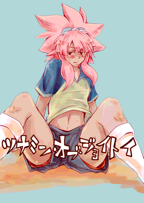 tsunami jousuke, inazuma eleven, inazuma eleven (series), 00s, 1boy, child, male focus, pink hair, solo, tan, trap