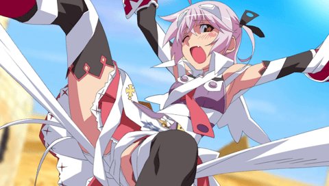 cute (queen's blade), queen's blade, queen's blade spiral chaos, light purple hair, lowres, + +, 00s, 1girl, bare shoulders, blush, cross, female focus, gauntlets, purple hair, skirt, solo, thighhighs, zettai ryouiki