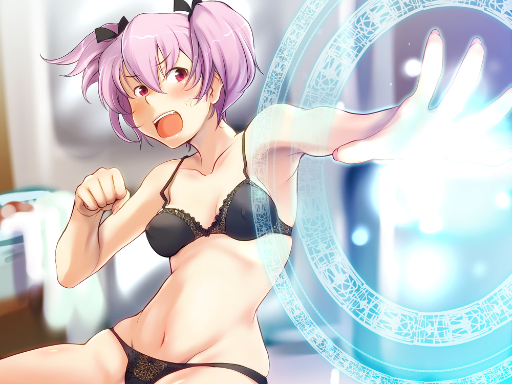 painpa, original, 1girl, bra, female focus, lingerie, magic circle, nail polish, panties, skindentation, solo, underwear, underwear only