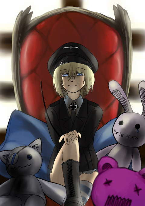 bai lao shu, erica hartmann, strike witches, world witches series, bad id, bad pixiv id, 00s, 1girl, blonde hair, blue eyes, female focus, military, military uniform, short hair, solo