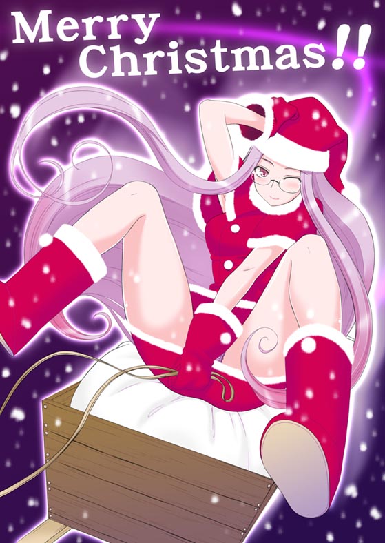 siseru samurai, medusa (fate), medusa (rider) (fate), fate/stay night, fate (series), 00s, glasses, gloves, purple eyes, purple hair, solo, square pupils