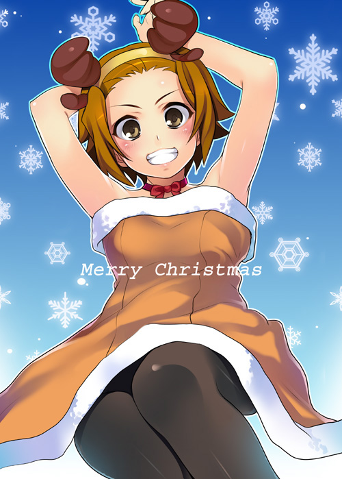 azu, tainaka ritsu, k-on!, 00s, 1girl, armpits, christmas, female focus, pantyhose, solo