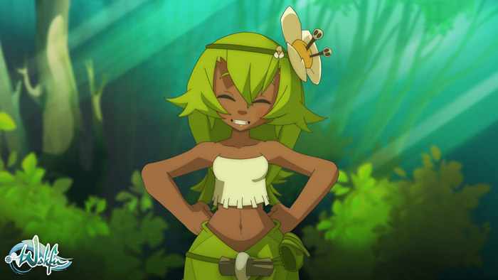 amalia, wakfu, dark skin, flower, green hair