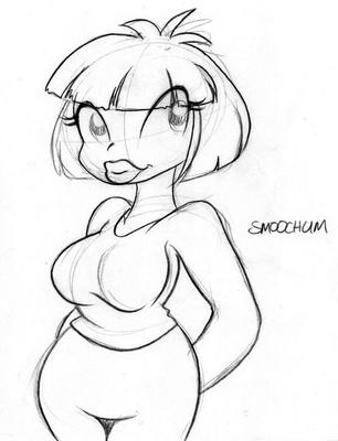 smoochum, nintendo, pokemon, lowres, 1girl, breasts, female focus, gen 2 pokemon, greyscale, large breasts, monochrome, pokemon (creature), short hair, smile, solo, white background