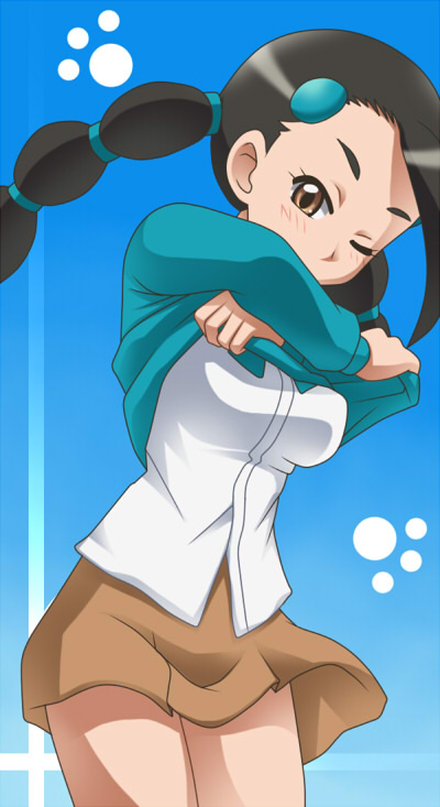 awa, candice (pokemon), nintendo, pokemon, pokemon dppt, 00s, gym leader, skirt, twintails, undressing