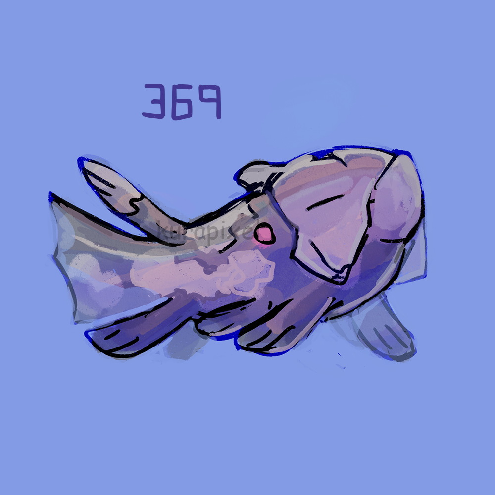 kurapixel, relicanth, nintendo, pokemon, blue background, closed eyes, fish, gen 3 pokemon, no humans, numbered, pokemon (creature), simple background, solo