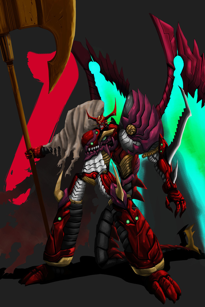 shin getter-1, getter robo, shin getter robo, toei company, axe, mecha, no humans, robot, super robot, weapon