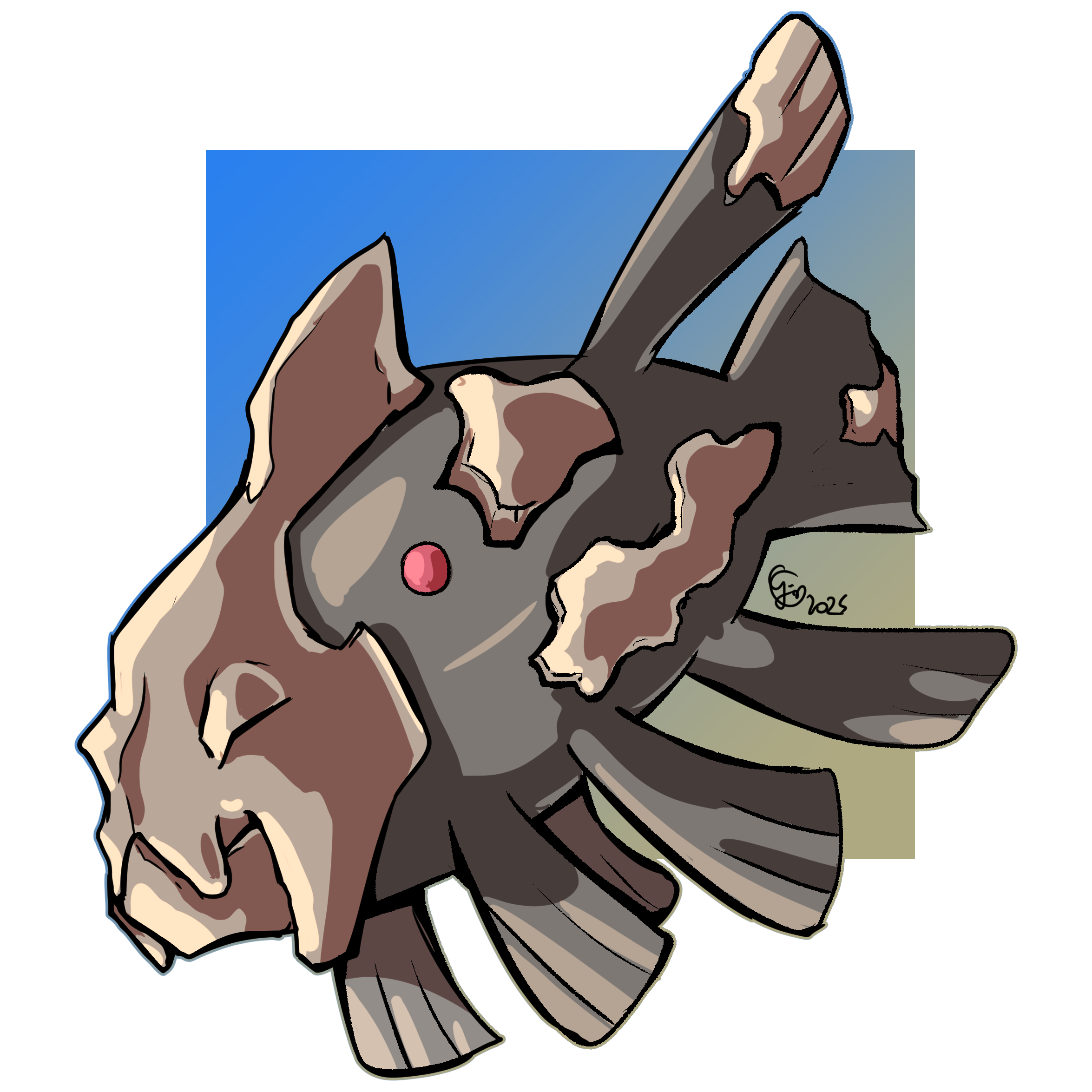 destinywebgio, relicanth, nintendo, pokemon, commentary, english commentary, highres, fish, gen 3 pokemon, no humans, pokemon (creature), signature, solo