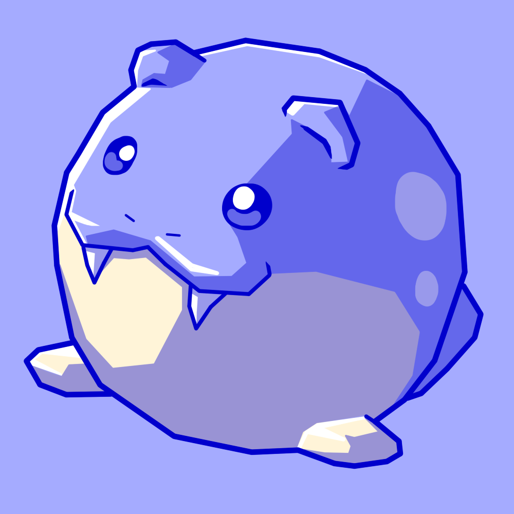 b-dangerous, spheal, nintendo, pokemon, commentary, english commentary, fangs, gen 3 pokemon, no humans, pokemon (creature), purple background, simple background, solo, two-tone fur