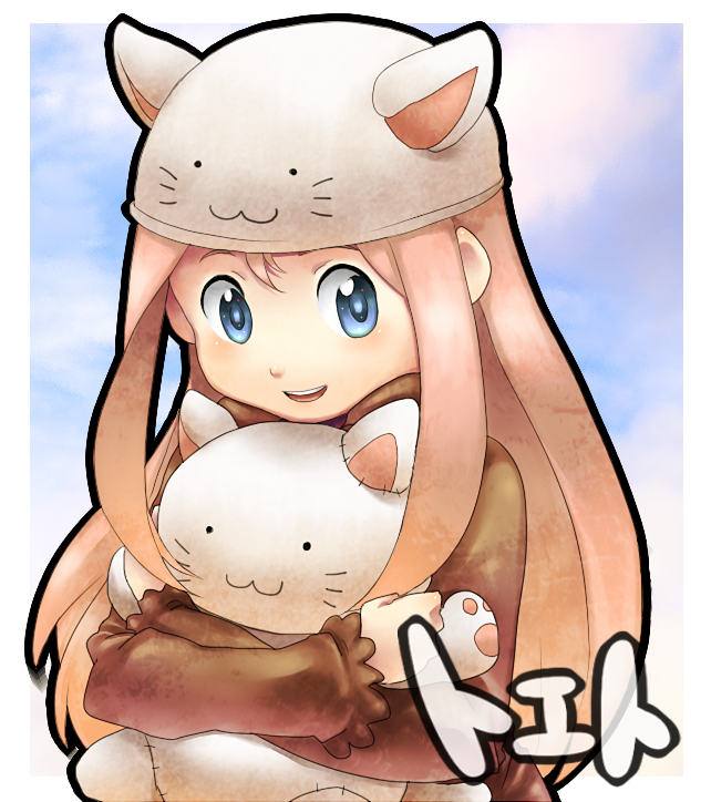 yoshian, megurine luka, megurine luka (toeto), toeto (vocaloid), vocaloid, 1girl, :3, animal hat, blue eyes, cat hat, female focus, hat, long hair, pink hair, smile, solo, stuffed animal, stuffed cat, stuffed toy