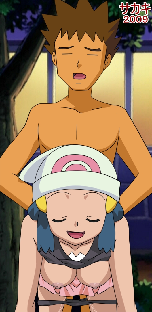 kageta, hikari (pokemon), takeshi (pokemon), nintendo, pokemon, all fours, beanie, black panties, blue hair, breasts, closed eyes, covered erect nipples, hat, miniskirt, nipples, panties, pussy juice, sex, skirt, tan, underwear
