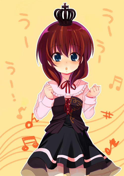 taira kosaka, ushiromiya maria, umineko no naku koro ni, bad id, bad pixiv id, 00s, 1girl, brown hair, crown, dress, female focus, ribbon, solo