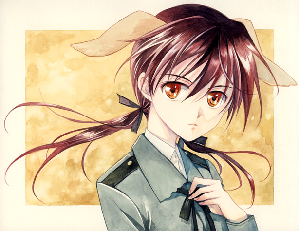 agahari, gertrud barkhorn, strike witches, world witches series, 00s, 1girl, brown hair, female focus, military, military uniform, solo