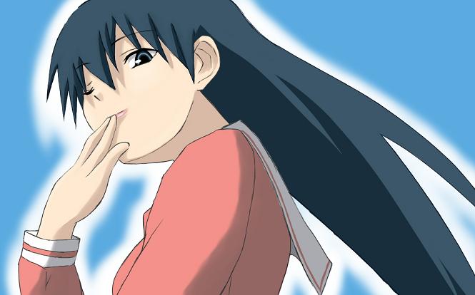 sakaki (azumanga daioh), azumanga daiou, artist request, jpeg artifacts, tagme, one eye closed, solo, wink