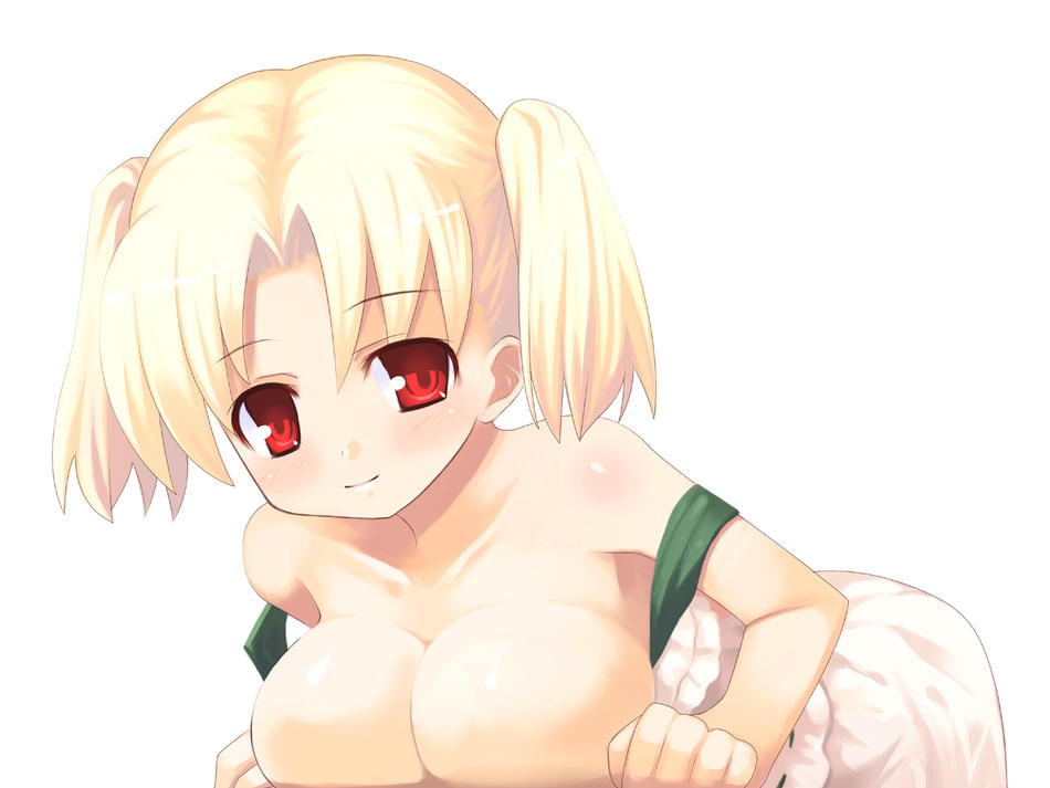kagura mizuki, fantasy earth, fantasy earth zero, character request, tagme, blonde hair, blush, breasts, cleavage, huge breasts, red eyes, smile