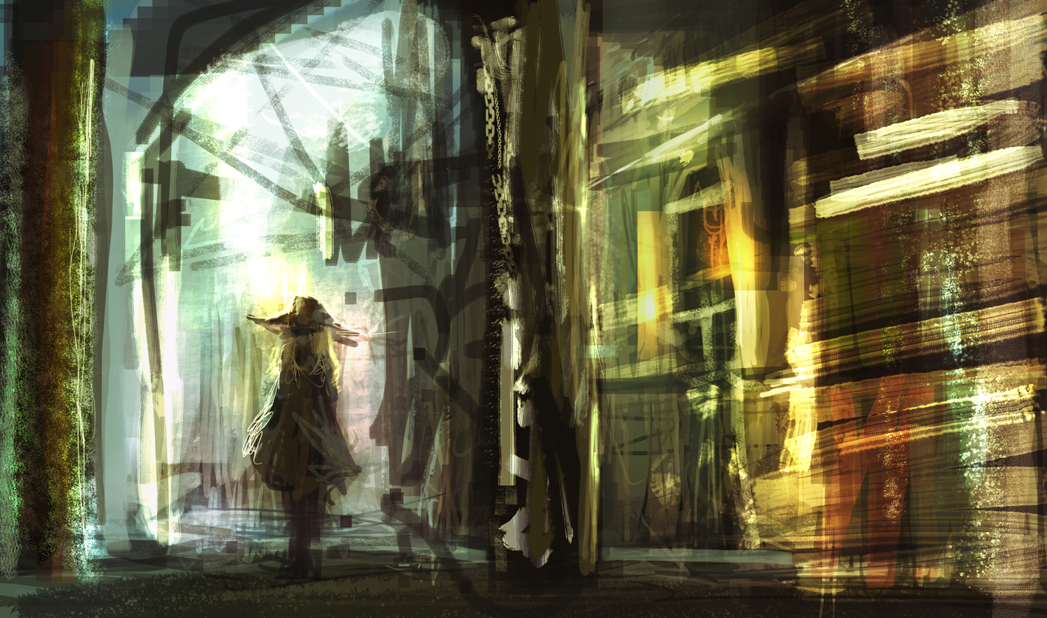 lm7 (op-center), bad id, bad pixiv id, 1girl, blonde hair, cloak, female focus, scenery, solo