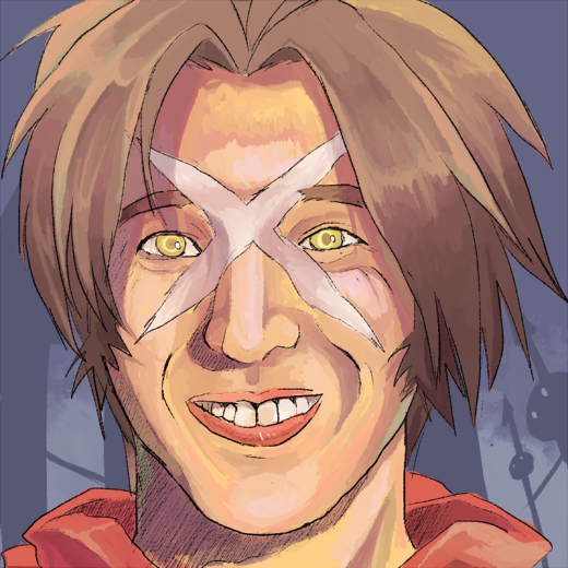 akakikuui, citolo, shishigami bang, arc system works, blazblue, 1boy, brown hair, male focus, scar, smile, solo, yellow eyes