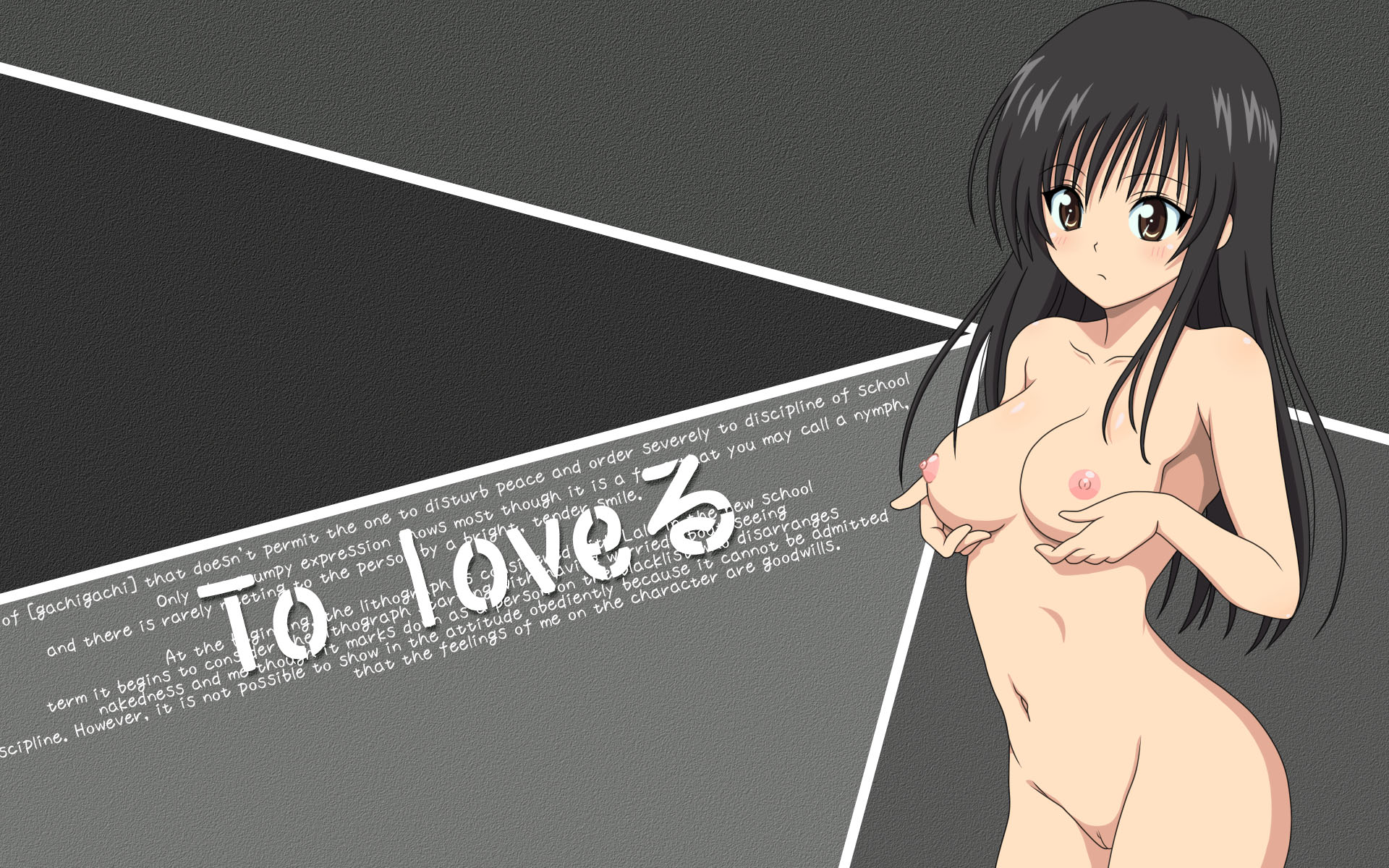 kotegawa yui, to love-ru, highres, nude filter, tagme, third-party edit, 00s, 1girl, black hair, blush, breasts, cleft of venus, cowboy shot, female focus, long hair, nipples, nude, pussy, solo, uncensored