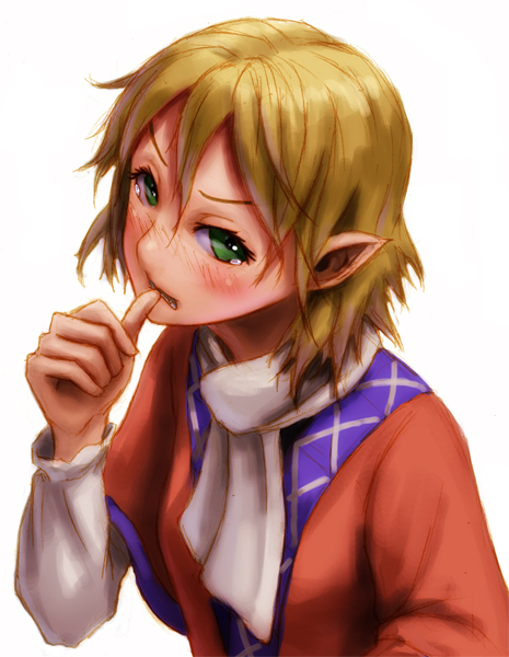 kurione (pixiv), kurione (zassou), mizuhashi parsee, touhou, bad id, bad pixiv id, 1girl, biting, biting own thumb, blush, brown hair, female focus, green eyes, short hair, solo, tears