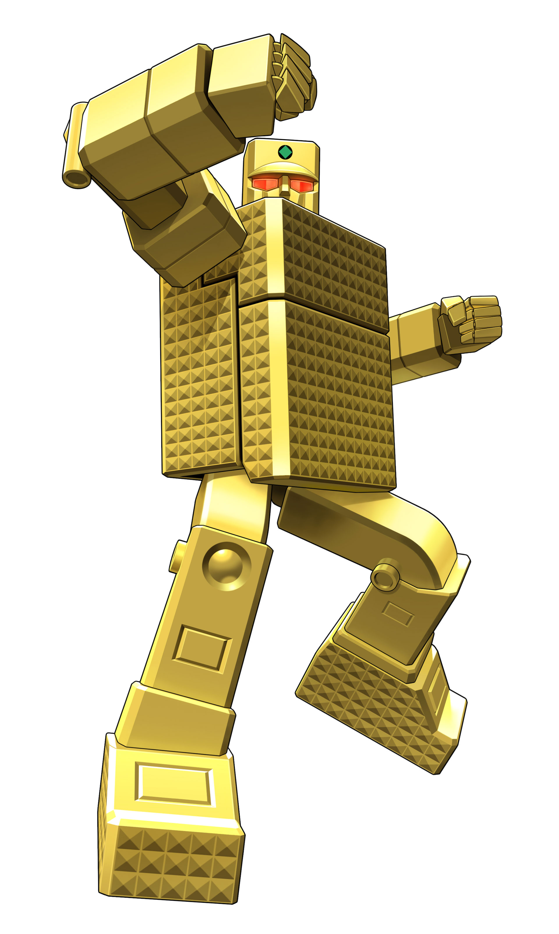 mori toshiaki, gold lightan, capcom, ougon senshi gold lightan, tatsunoko vs. capcom, 1980s (style), absurdres, highres, official art, camera, oldschool, retro artstyle, simple background, standing, standing on one leg, white background, yellow theme