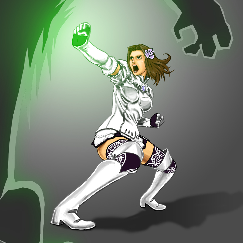 pochi ex, monk (final fantasy), final fantasy, final fantasy xi, 00s, 1girl, attack, boots, brown hair, dress, elbow gloves, female focus, flower, gloves, hair flower, hair ornament, hume, open mouth, short hair, thighhighs, wedding dress