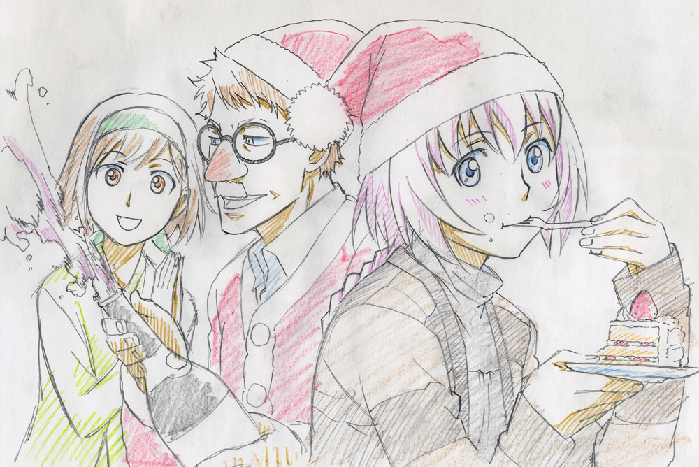 komo sama, komori takahiro, mikhail pavlichenko, nakimiya asako, shion pavlichenko, suou pavlichenko, darker than black, bad id, bad pixiv id, 00s, 2boys, 2girls, color trace, family, multiple boys, multiple girls, production art, sketch