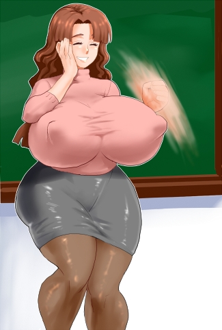 maruchiro, lowres, tagme, 1girl, breasts, covered erect nipples, curvy, female focus, huge breasts, long hair, mature female, motion blur, pantyhose, skirt, solo, teacher