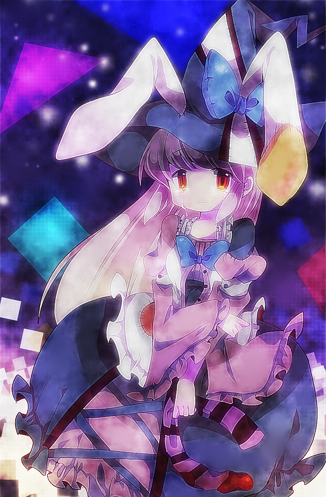 amo (shibu3), irisu kyouko, irisu shoukougun!, silver hair, 1girl, animal ears, apron, bow, female focus, frills, hat, long hair, rabbit ears, red eyes, solo, tears
