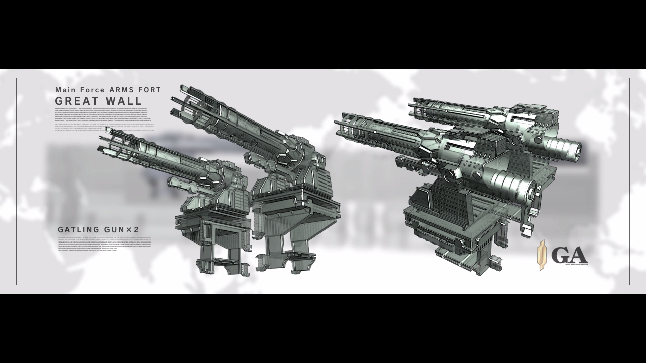 great wall, armored core, armored core: for answer, arms forts, fromsoftware, tagme, autocannon, cannon, gatling gun, gun, multiple-barrel gun, rotary cannon
