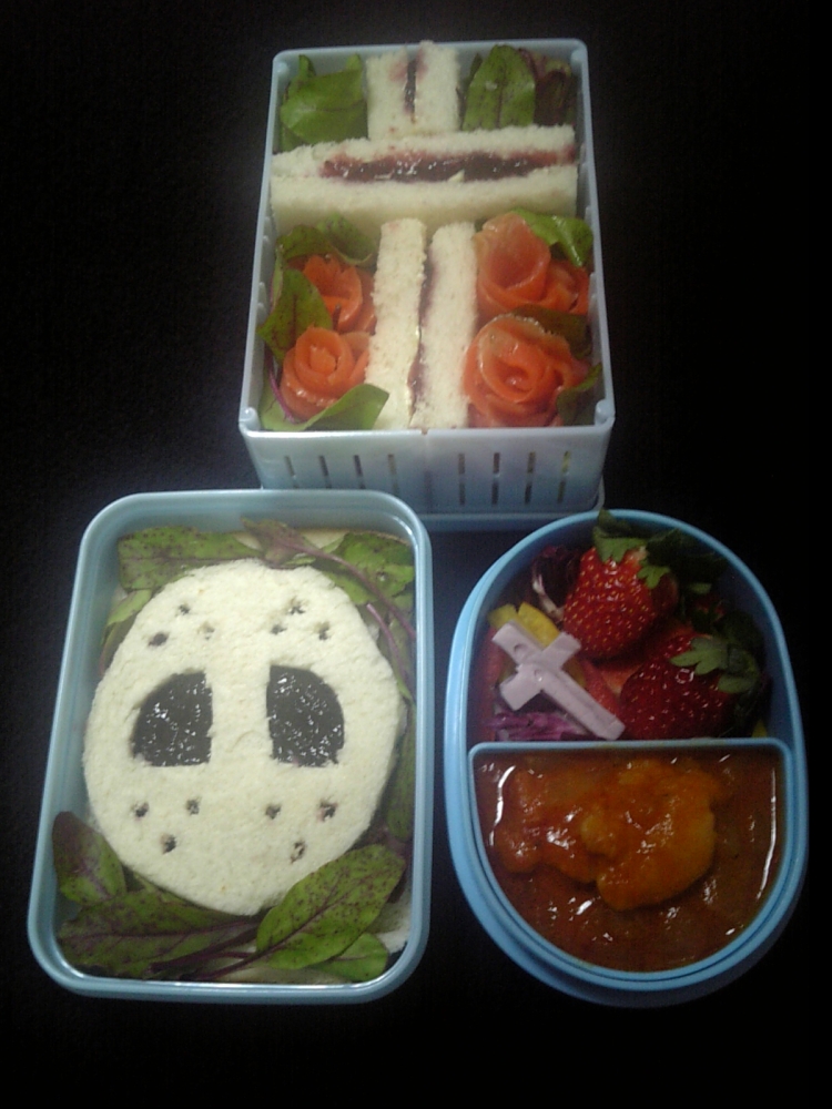 rick taylor, namco, splatterhouse, photo (medium), bento, cross, flower, food, fruit, rose, sandwich, strawberry