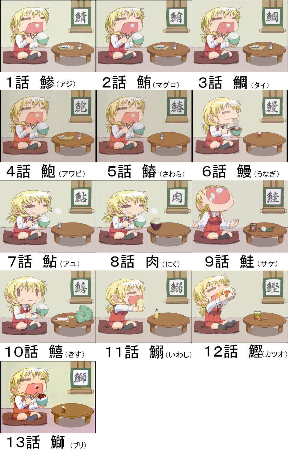 miyako (hidamari sketch), hidamari sketch, highres, translated, 00s, blonde hair, bowl, bread slice, chopsticks, drinking, eating, food, school uniform, toast, wide face, yamabuki high school uniform, | |