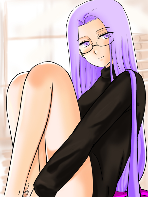 morinokomichi, medusa (fate), medusa (rider) (fate), fate/stay night, fate (series), bad id, bad pixiv id, 00s, bottomless, glasses, long hair, official alternate costume, solo, square pupils, very long hair