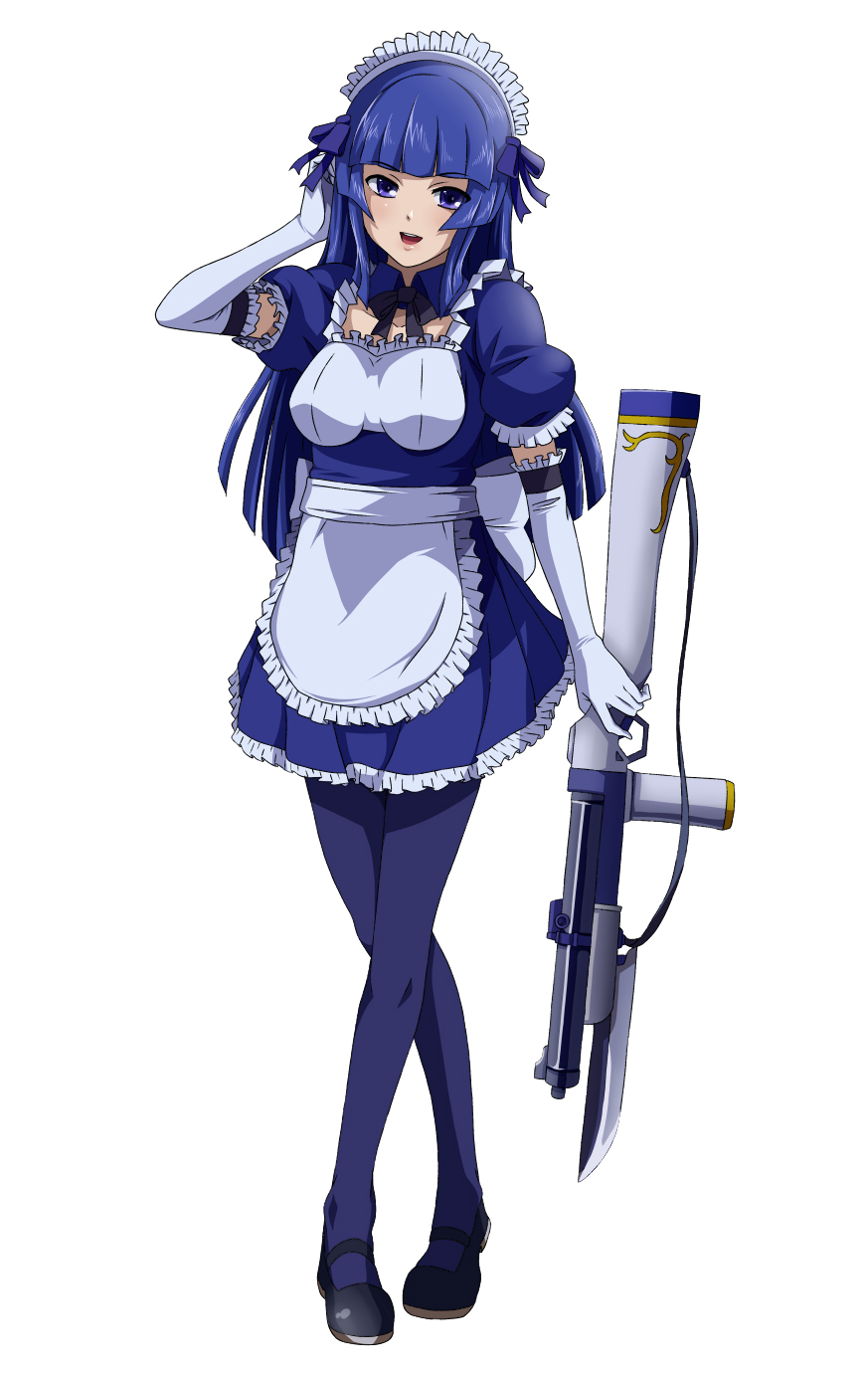 mugi (littlebass), mugi (pixiv153687), bad id, bad pixiv id, highres, bayonet, combat maid, elbow gloves, gloves, gun, maid, solo, thighhighs, weapon