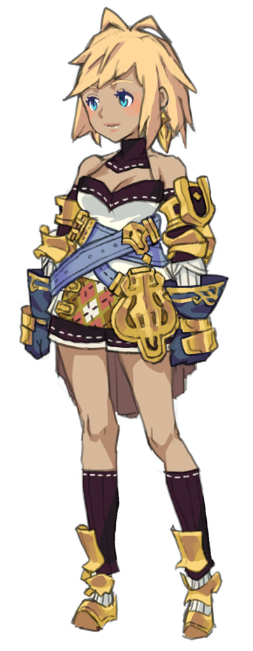 natsuhara, original, blonde hair, blue eyes, blush, dark-skinned female, dark skin, full body, gloves, legs, lips, solo, standing