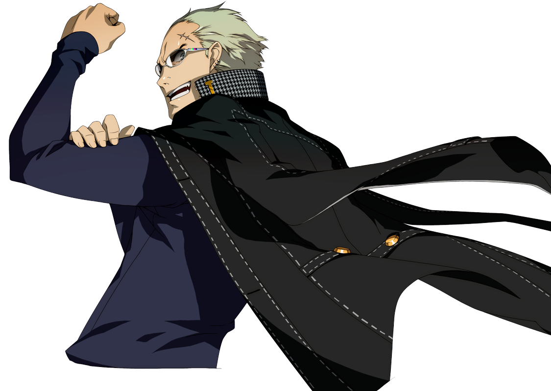 soejima shigenori, tatsumi kanji, persona, persona 4, persona 4 the golden, official art, third-party source, 1boy, black jacket, glasses, grey hair, jacket, looking at viewer, male focus, scar, school uniform, solo, transparent background, upper body, yasogami school uniform