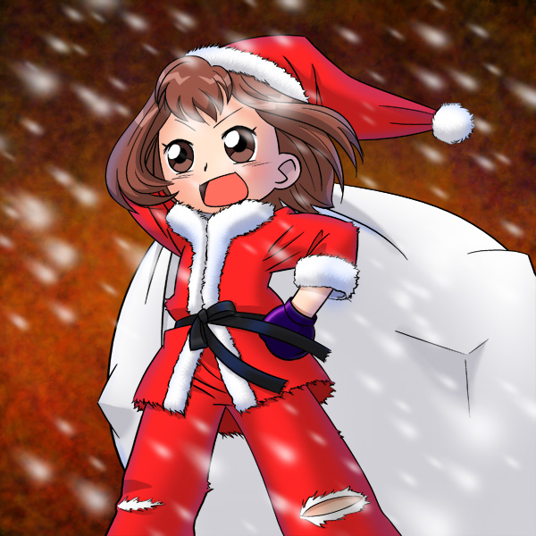 kudo mutsumi, kudou mutsumi, ojamajo doremi, 1girl, child, female focus, fur-trimmed headwear, fur trim, hat, red hat, santa costume, solo, torn clothes